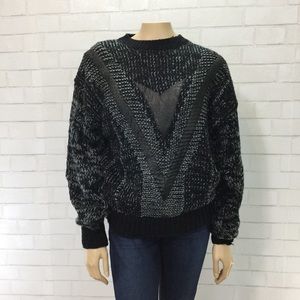 Vintage 80s Black Knit Slouchy Sweater Chunky Gray